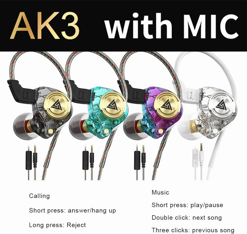 Wired Gaming Earbuds 4 Pack, Ak3file in Ear Monitors, Deep Bass Sound Wired Earbuds, HiFi in Ear Headphones with 1DD 10mm Dynamic Driver, IEM for Music Gaming Video Calling (Four Colors)