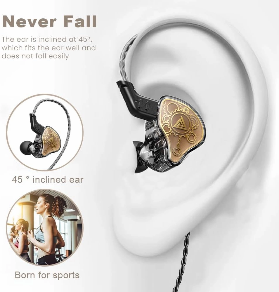 Wired Gaming Earbuds, QKZ Hi7T in Ear Monitor Headphones, Wired Earbuds Stereo Bass, HiFi IEM Earphone, Without Detachable Cables (with mic, Black)
