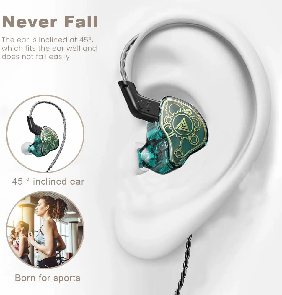 Wired Gaming Earbuds, QKZ Hi7T in Ear Monitor Headphones, Wired Earbuds Stereo Bass, HiFi IEM Earphone, Without Detachable Cables (with mic, Green)