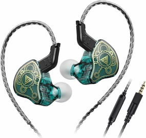 Wired Gaming Earbuds, QKZ Hi7T in Ear Monitor Headphones, Wired Earbuds Stereo Bass, HiFi IEM Earphone, Without Detachable Cables (with mic, Green) in-ear monitors,hi-fi IEMs,studio earphones,