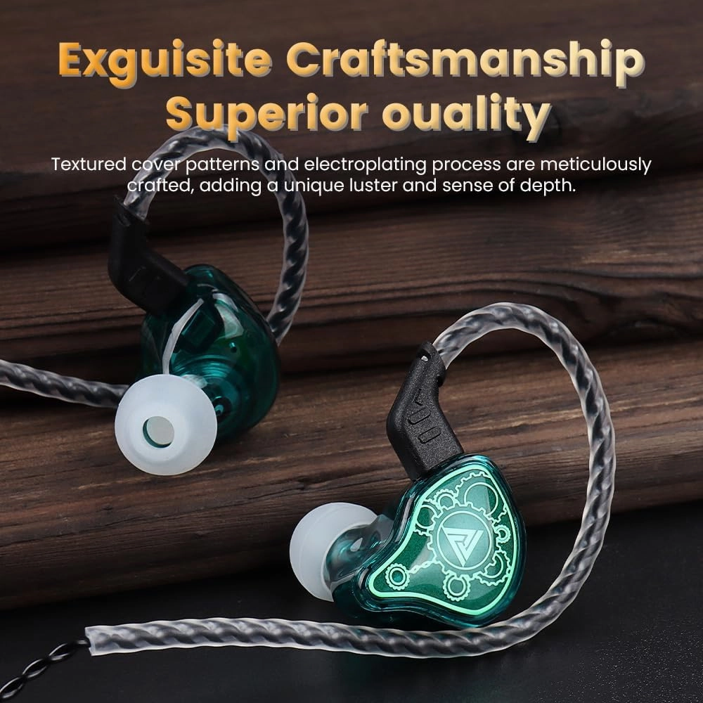 Wired Gaming Earbuds, QKZ Hi7T in Ear Monitor Headphones, Wired Earbuds Stereo Bass, HiFi IEM Earphone, Without Detachable Cables (with mic, Green)