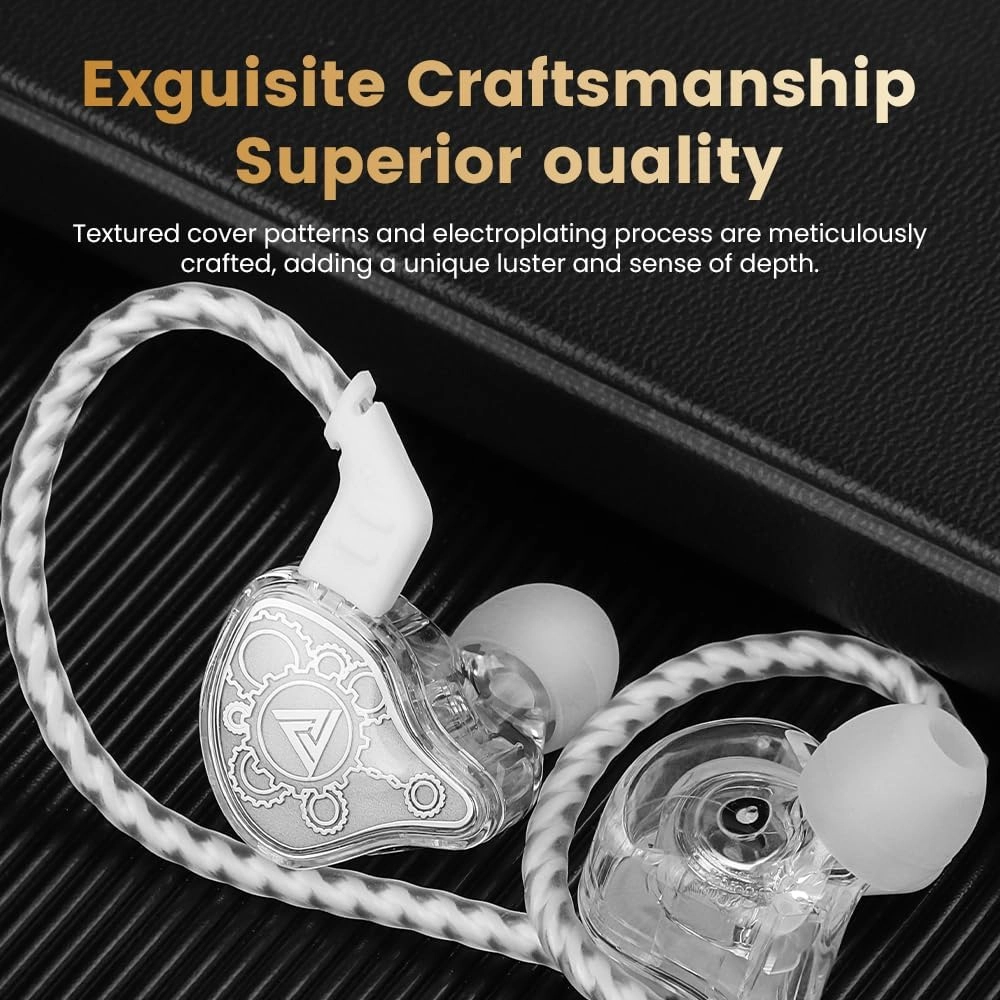 Wired Gaming Earbuds, QKZ Hi7T in Ear Monitor Headphones, Wired Earbuds Stereo Bass, HiFi IEM Earphone, Without Detachable Cables (with mic, White)