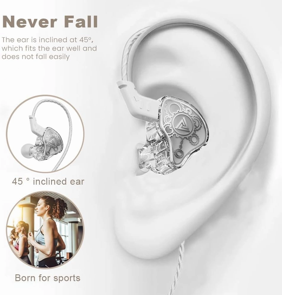 Wired Gaming Earbuds, QKZ Hi7T in Ear Monitor Headphones, Wired Earbuds Stereo Bass, HiFi IEM Earphone, Without Detachable Cables (with mic, White)