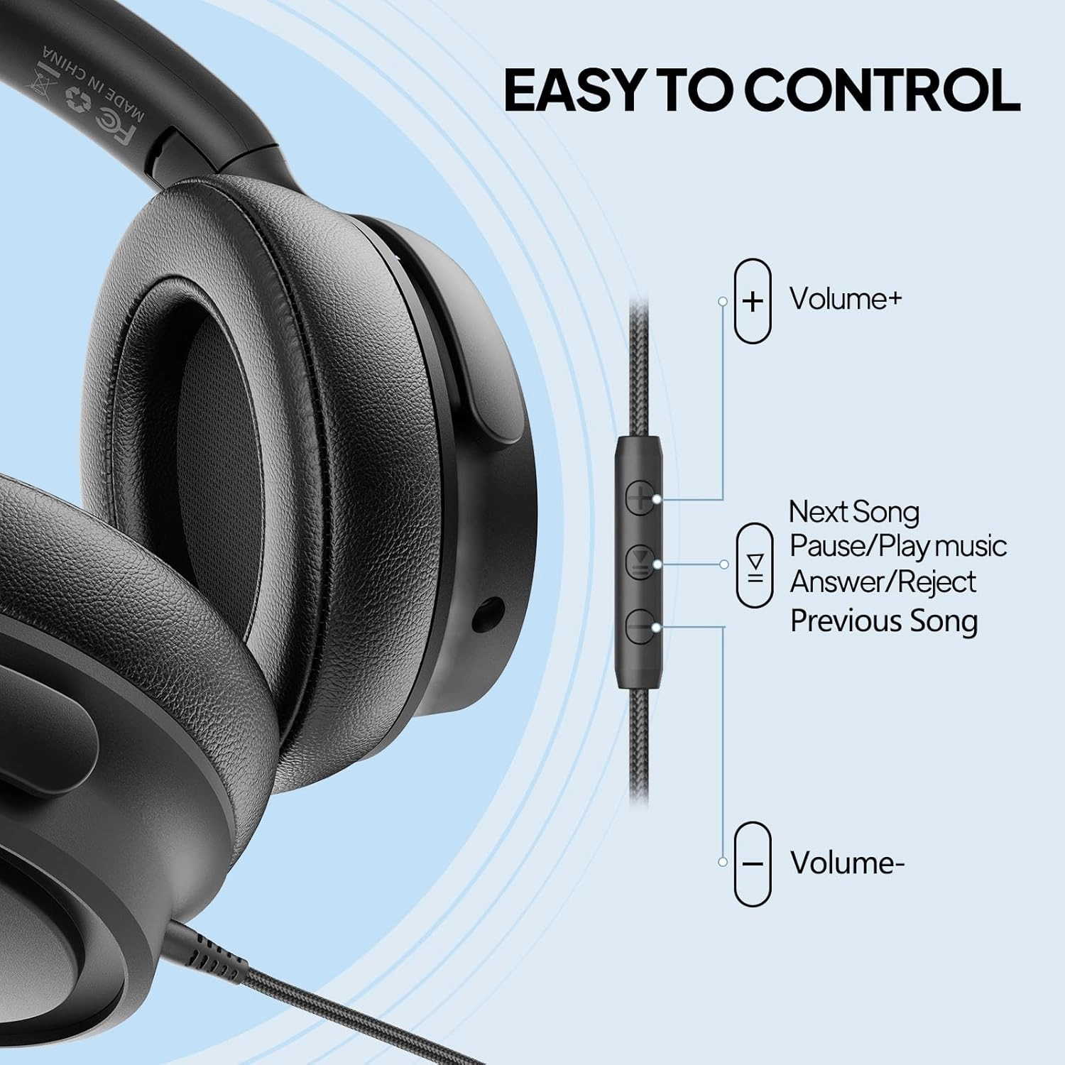 Wired Over-Ear Headphones with USB C Connector, Hi-Fi Stereo Sound, Noise-Isolating Ear Cups, Comfortable Fit for USB C Devices (Black)