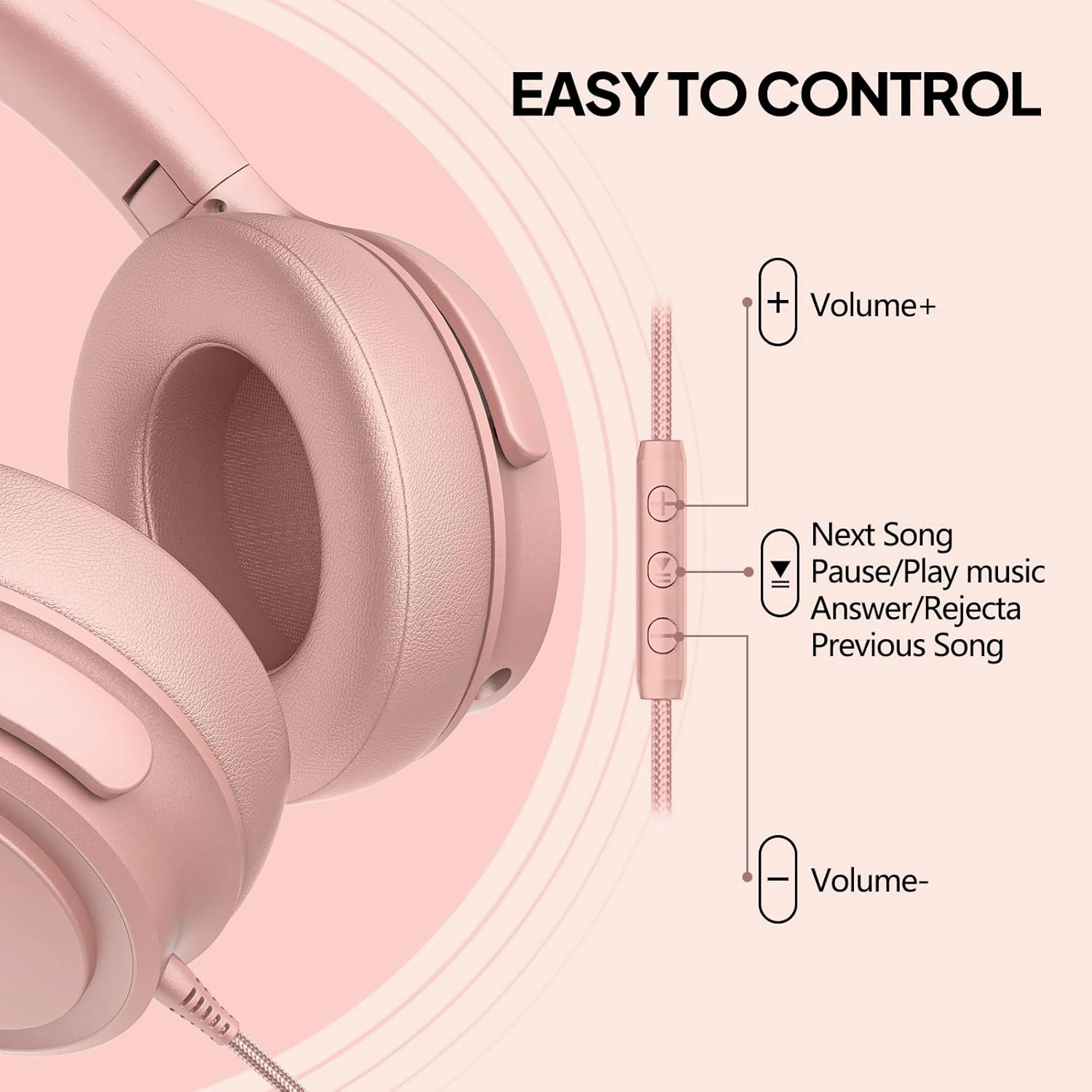 Wired Over-Ear Headphones with USB C Connector, Hi-Fi Stereo Sound, Noise-Isolating Ear Cups, Comfortable Fit for USB C Devices (Gold)