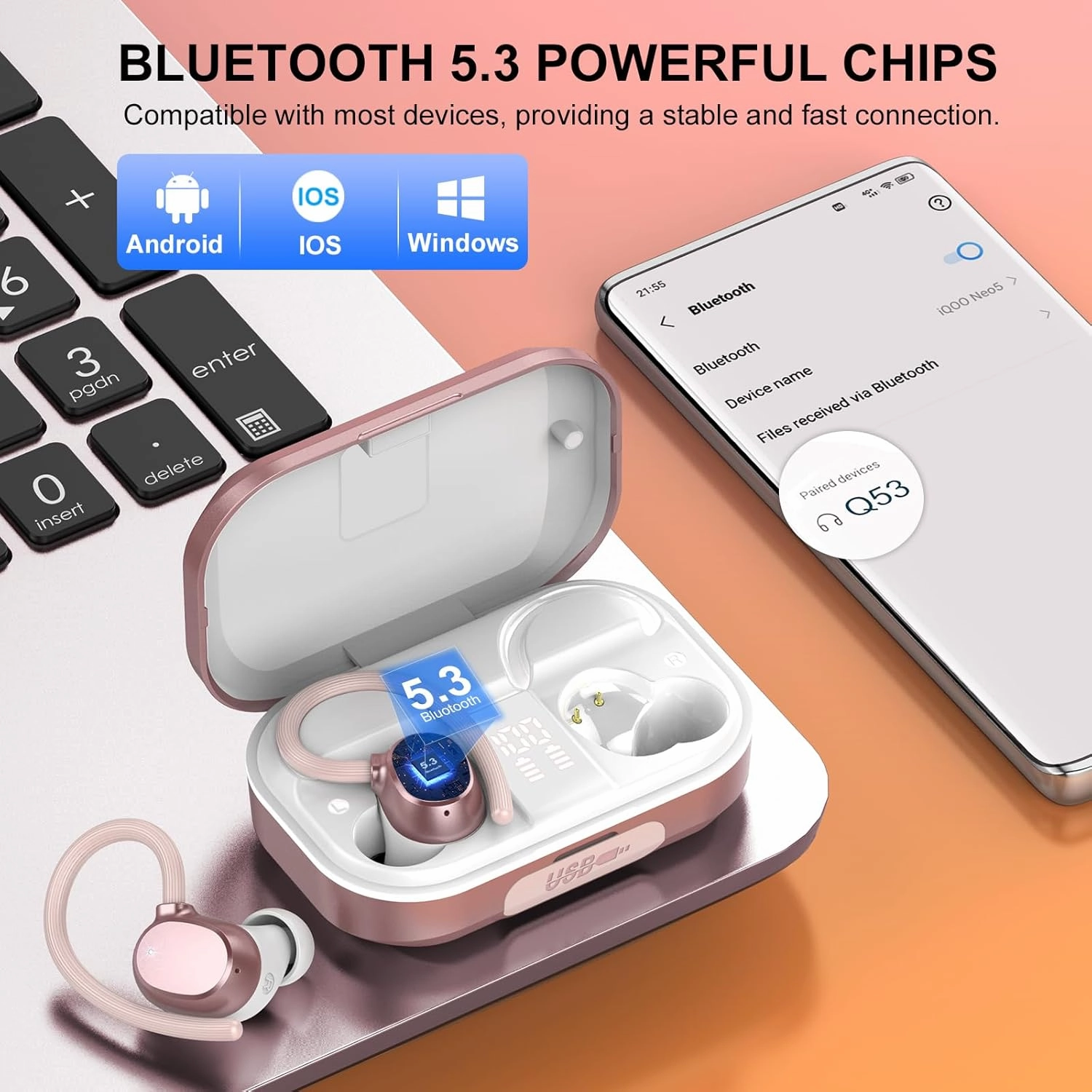 Wireless Bluetooth Earbuds - 120hrs Playtime, HiFi Stereo Sound, Deep Bass, HD Mic, Waterproof (IP7), Dual LED Display, USB-C, Perfect for Running & Sports