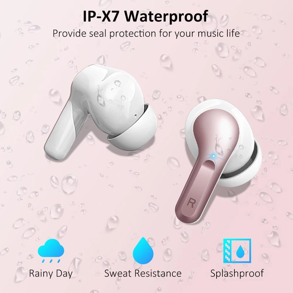 Wireless Bluetooth Headphones 5.3 NEW 40H Earbuds Bass Stereo Earphones Noise Cancelling with 4 ENC Mic, in-Ear Bluetooth Earbud USB-C LED Display IP7 Waterproof Sport for Android iOS