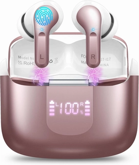 Wireless Bluetooth Headphones 5.3 NEW 40H Earbuds Bass Stereo Earphones Noise Cancelling with 4 ENC Mic, in-Ear Bluetooth Earbud USB-C LED Display IP7 Waterproof Sport for Android iOS TWS earbuds,compact wireless buds,Bluetooth ear tips,