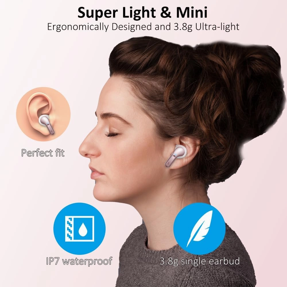 Wireless Bluetooth Headphones 5.3 NEW 40H Earbuds Bass Stereo Earphones Noise Cancelling with 4 ENC Mic, in-Ear Bluetooth Earbud USB-C LED Display IP7 Waterproof Sport for Android iOS