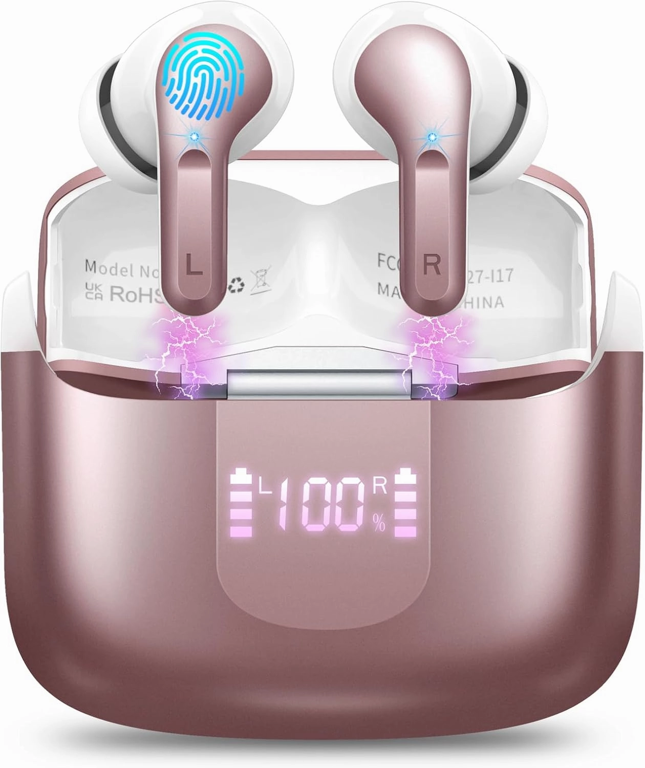 Wireless Bluetooth Headphones 5.3 NEW 40H Earbuds Bass Stereo Earphones Noise Cancelling with 4 ENC Mic, in-Ear Bluetooth Earbud USB-C LED Display IP7 Waterproof Sport for Android iOS TWS earbuds,compact wireless buds,Bluetooth ear tips,