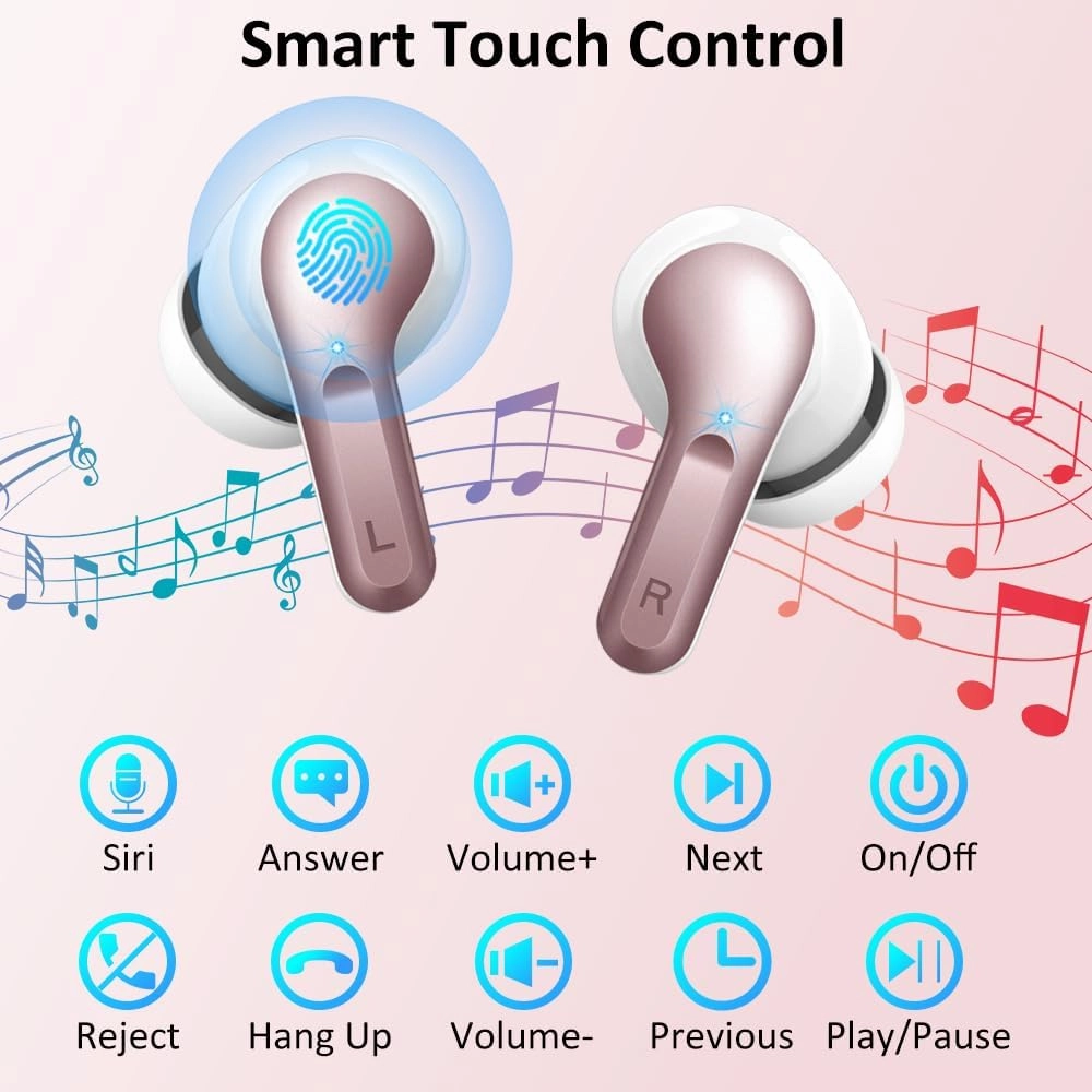 Wireless Bluetooth Headphones 5.3 NEW 40H Earbuds Bass Stereo Earphones Noise Cancelling with 4 ENC Mic, in-Ear Bluetooth Earbud USB-C LED Display IP7 Waterproof Sport for Android iOS