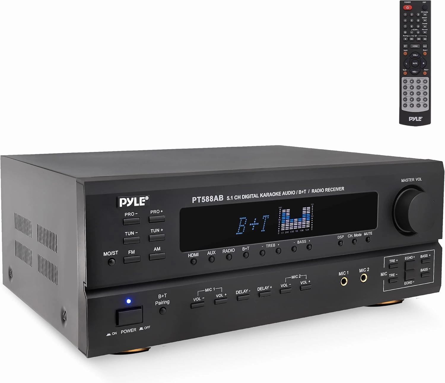 Wireless Bluetooth Power Amplifier System - 420W 5.1 Channel Home Theater Surround Sound Audio Stereo Receiver Box w/RCA, AUX, Mic w/Echo, Remote - for Subwoofer Speaker - Pyle PT588AB.6 AV receiver,surround receiver,home theater amplifier,