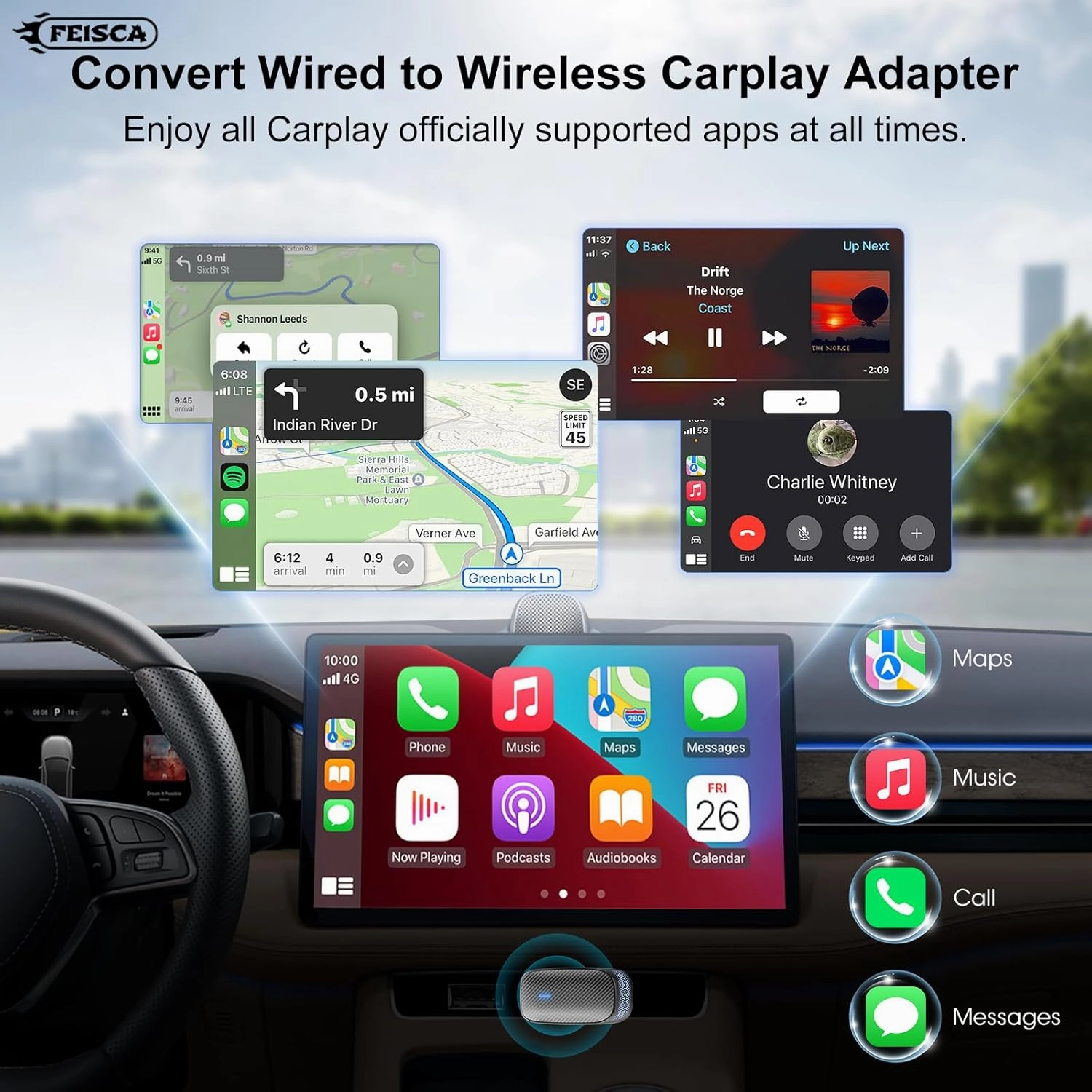 Wireless Carplay Adapter for iPhone, Convert Wired to Apple Carplay Wireless Adapter, Mini Size with Bluetooth 5.30 WiFi 2.4/5.8 GHz, Plug and Play, Connection Stable No Delay