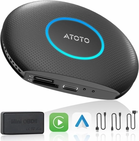 Wireless CarPlay Adapter with OBD2 Diagnostics,Supports CarPlay/Android Auto,4GB RAM 64GB Storage, Built-in 4G LTE, Preloaded DriveChat & FindApps,Plug-and-Play Car AI Box (CB6A-N-BK2-S01) wireless audio bridge,Bluetooth transmitter,WiFi audio link,
