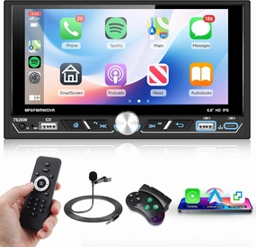 Wireless Carplay Double Din Car Stereo with Android Auto, Hodozzy 6.8 Inch IPS Touch Screen 2 Din Car Radio with Bluetooth, FM/AM/RDS Radio, Mirror Link, EQ, SWC, USB/AUX, Camera audio interface,USB interface,music recording input,