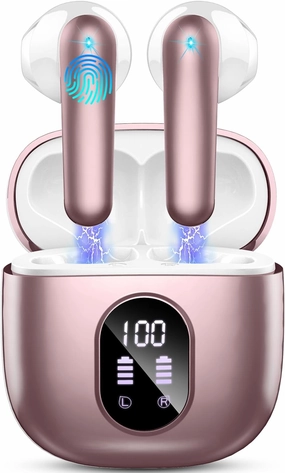 Wireless Earbud Bluetooth 5.3 Headphones 50H Playtime Stereo Bass Ear Buds, in-Ear Earphones with 4 ENC Mic LED Display Noise Cancelling Earbud, Bluetooth Ear Bud IP7 Waterproof Sport for Android iOS TWS earbuds,compact wireless buds,Bluetooth ear tips,