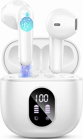 Wireless Earbud Bluetooth 5.3 Headphones 50H Playtime Stereo Bass Ear Buds, in-Ear Earphones with 4 ENC Mic LED Display Noise Cancelling Earbud, Bluetooth Ear Bud IP7 Waterproof Sport for Android iOS TWS earbuds,compact wireless buds,Bluetooth ear tips,