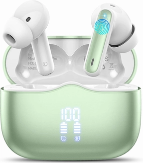 Wireless Earbud, Bluetooth 5.3 Headphones Deep Bass with 4 HD Mics, Wireless Headphones in Ear 40H Playtime, Bluetooth Earphones with Light Weight, IP7 Waterproof Ear Buds for Android IOS, Green wireless earbuds,Bluetooth earphones,true wireless stereo,