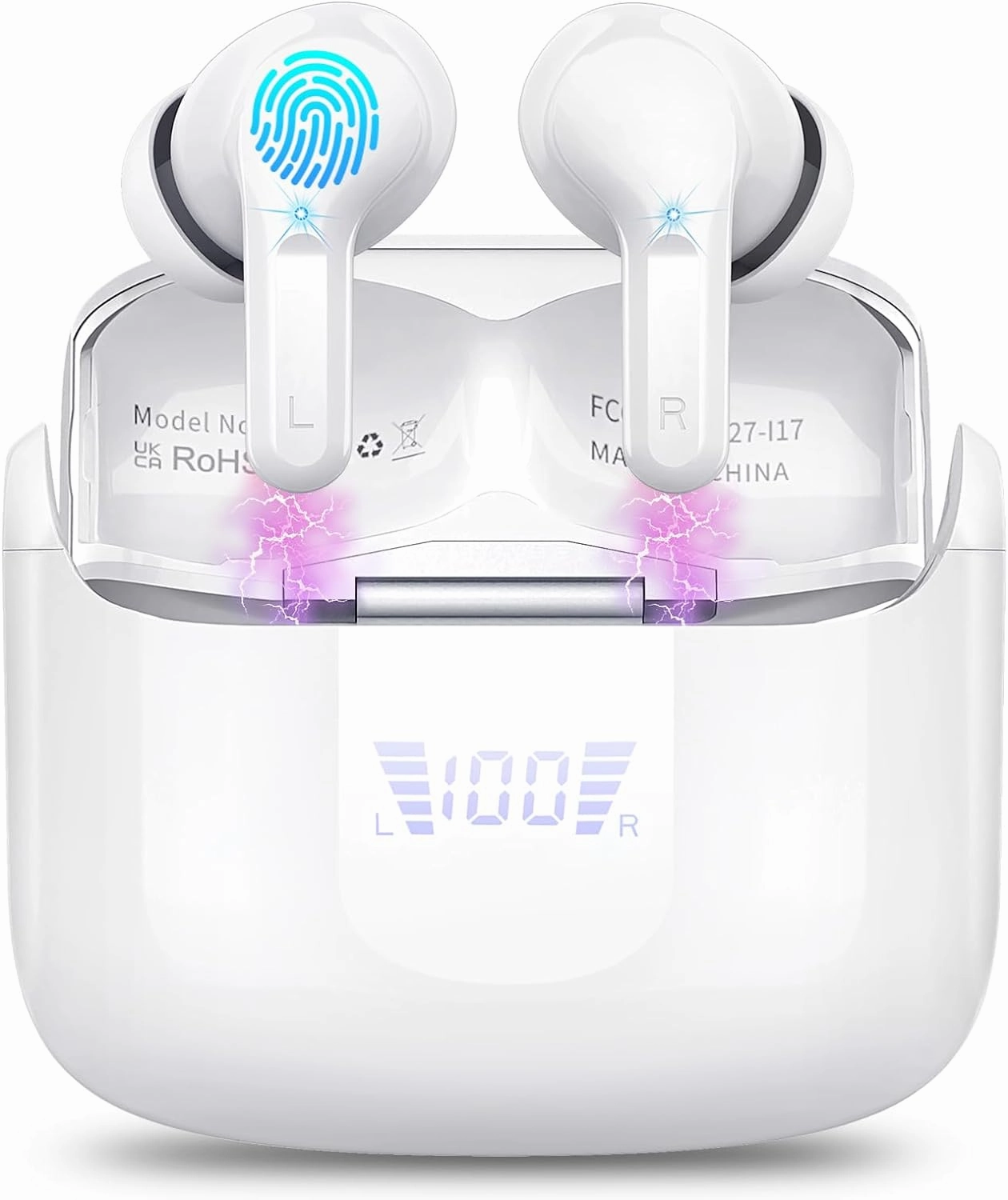 Wireless Earbud, Bluetooth Headphones 5.3 NEW 40H Ear Buds Bass Stereo Earphones Noise Cancelling Earbud with 4 ENC Mic, in-Ear Bluetooth Earbud USB-C LED Display IP7 Waterproof Sport for Android iOS TWS earbuds,compact wireless buds,Bluetooth ear tips,