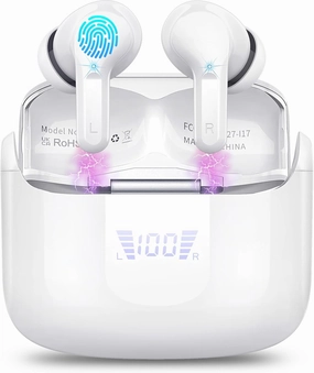 Wireless Earbud, Bluetooth Headphones 5.3 NEW 40H Ear Buds Bass Stereo Earphones Noise Cancelling Earbud with 4 ENC Mic, in-Ear Bluetooth Earbud USB-C LED Display IP7 Waterproof Sport for Android iOS TWS earbuds,compact wireless buds,Bluetooth ear tips,