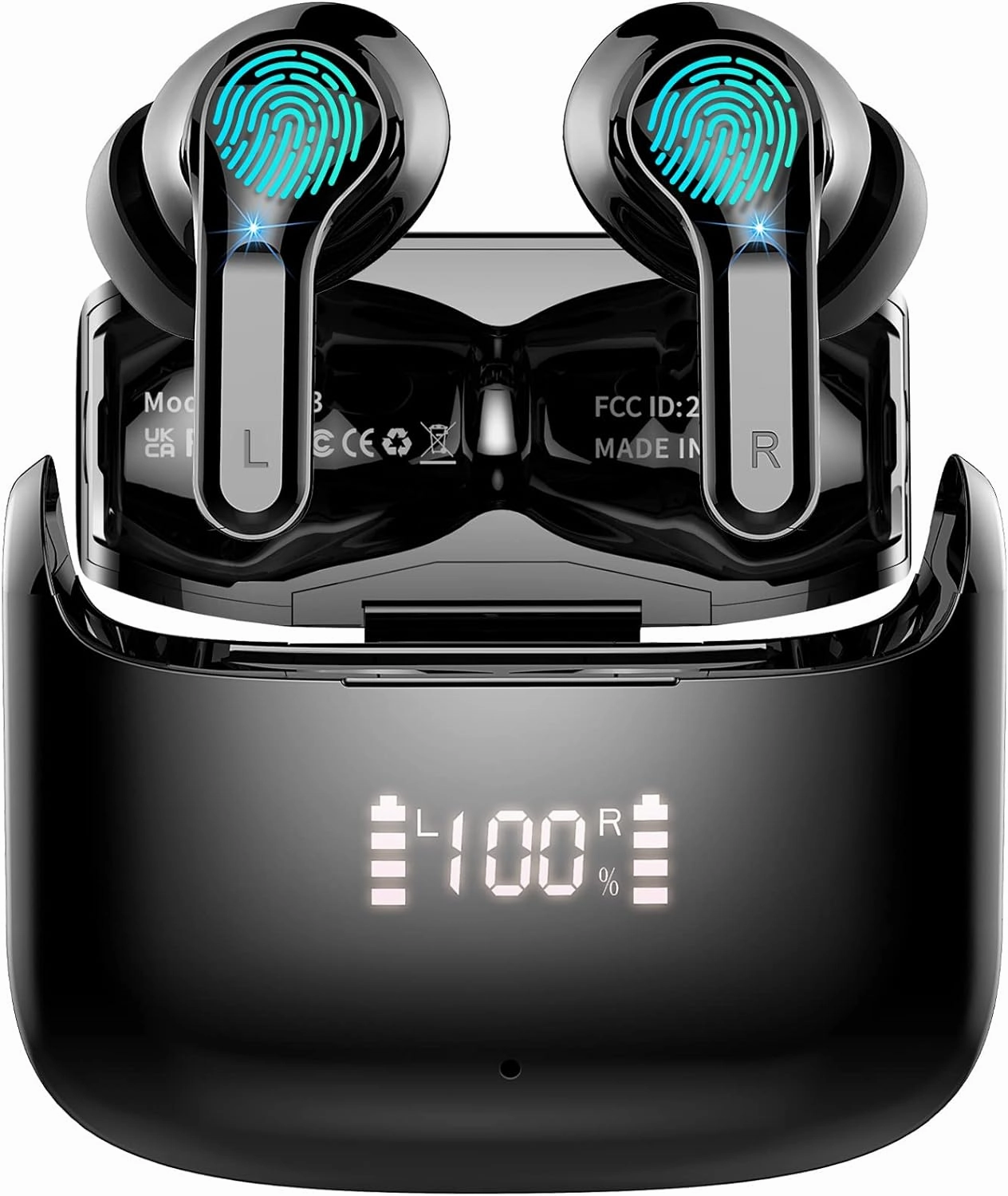 Wireless Earbud, Bluetooth Headphones 5.3 Stereo Bass Earphones 2023 Noise Cancelling 40H Dual Mic Call Earbud in-Ear USB-C LED Display IP7 Waterproof Sport Headset for Android iOS TWS earbuds,compact wireless buds,Bluetooth ear tips,