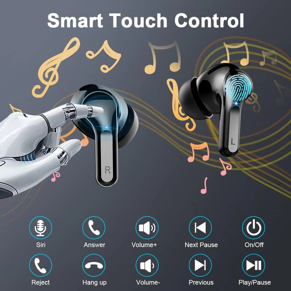 Wireless Earbud, Bluetooth Headphones 5.3 Stereo Bass Earphones 2023 Noise Cancelling 40H Dual Mic Call Earbud in-Ear USB-C LED Display IP7 Waterproof Sport Headset for Android iOS