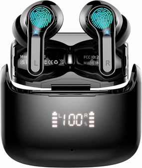 Wireless Earbud, Bluetooth Headphones 5.3 Stereo Bass Earphones 2023 Noise Cancelling 40H Dual Mic Call Earbud in-Ear USB-C LED Display IP7 Waterproof Sport Headset for Android iOS TWS earbuds,compact wireless buds,Bluetooth ear tips,