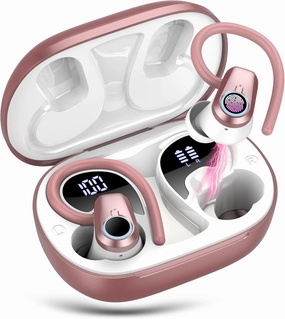 Wireless Earbuds, 2023 Bluetooth Headphones 5.3 Sport, 50H Ear buds with Earhooks, Dual LED DisplayBluetooth Earbuds, Stereo Noise Cancelling Headphones, IP7 Waterproof Running Earphones, Rose Gold wireless earbuds,Bluetooth earphones,true wireless stereo,