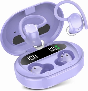 Wireless Earbuds, 2023 New Ultralight Sport Bluetooth 5.3 Headphones In Ear with LED Display, Built-in Mic Earphones, IPX7 Waterproof Wireless Headphones with Earhooks for Gym Workout (Purple) wireless earbuds,Bluetooth earphones,true wireless stereo,