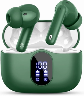 Wireless Earbuds, 2024 Bluetooth 5.3 Headphones Bass Stereo, Ear Buds with Noise Cancelling Mic LED Display, in Ear Earphones IP7 Waterproof, 36H Playtime for Phones Sports Workout, Elegant Green wireless earbuds,Bluetooth earphones,true wireless stereo,
