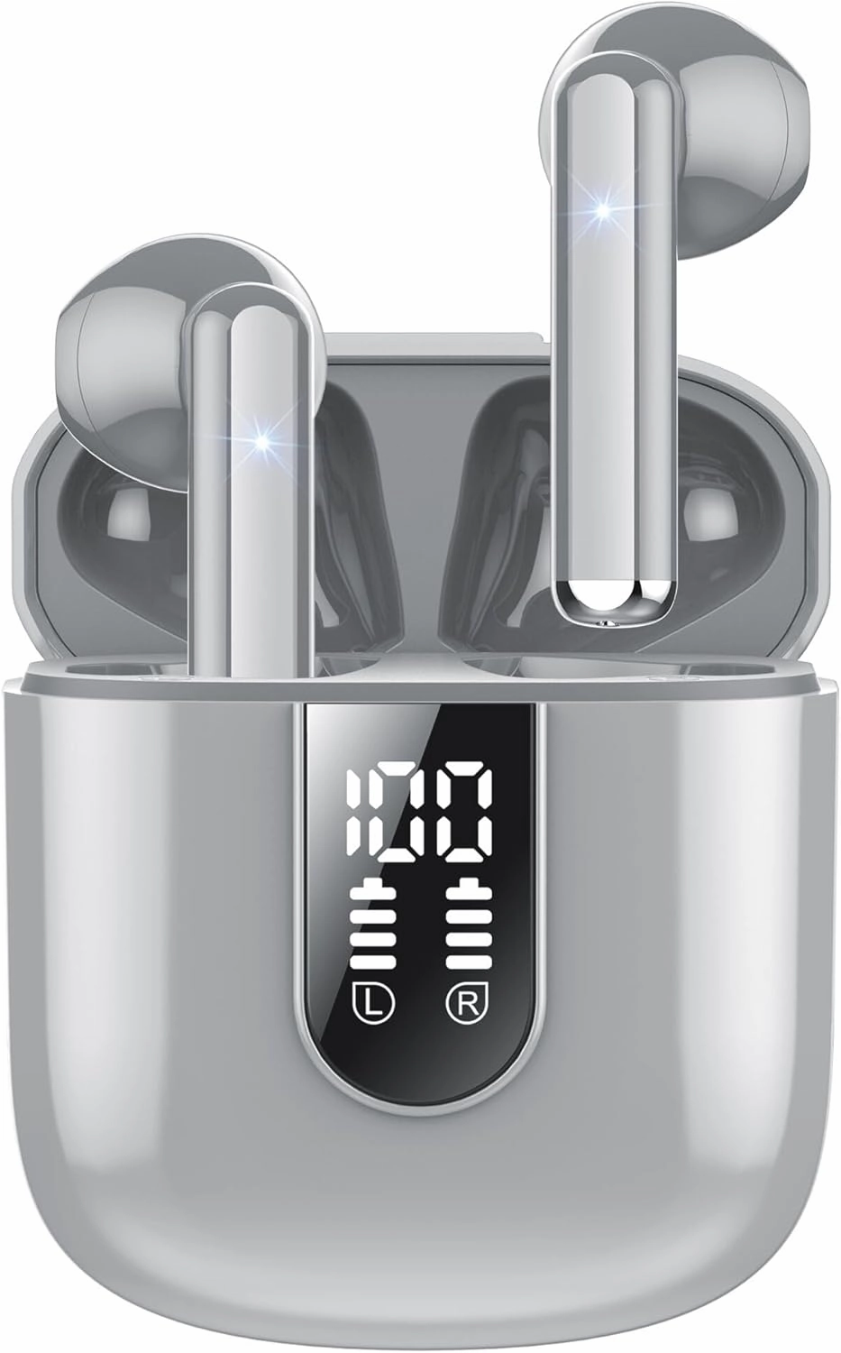 Wireless Earbuds 2024 Bluetooth 5.3 Headphones with HD Mic HiFi Stereo Sound, Wireless Earphones with Dual LED Display Touch Control, IPX7 Waterproof 30H Playtime Mini Ear Buds for iOS Android, Grey wireless earbuds,Bluetooth earphones,true wireless stereo