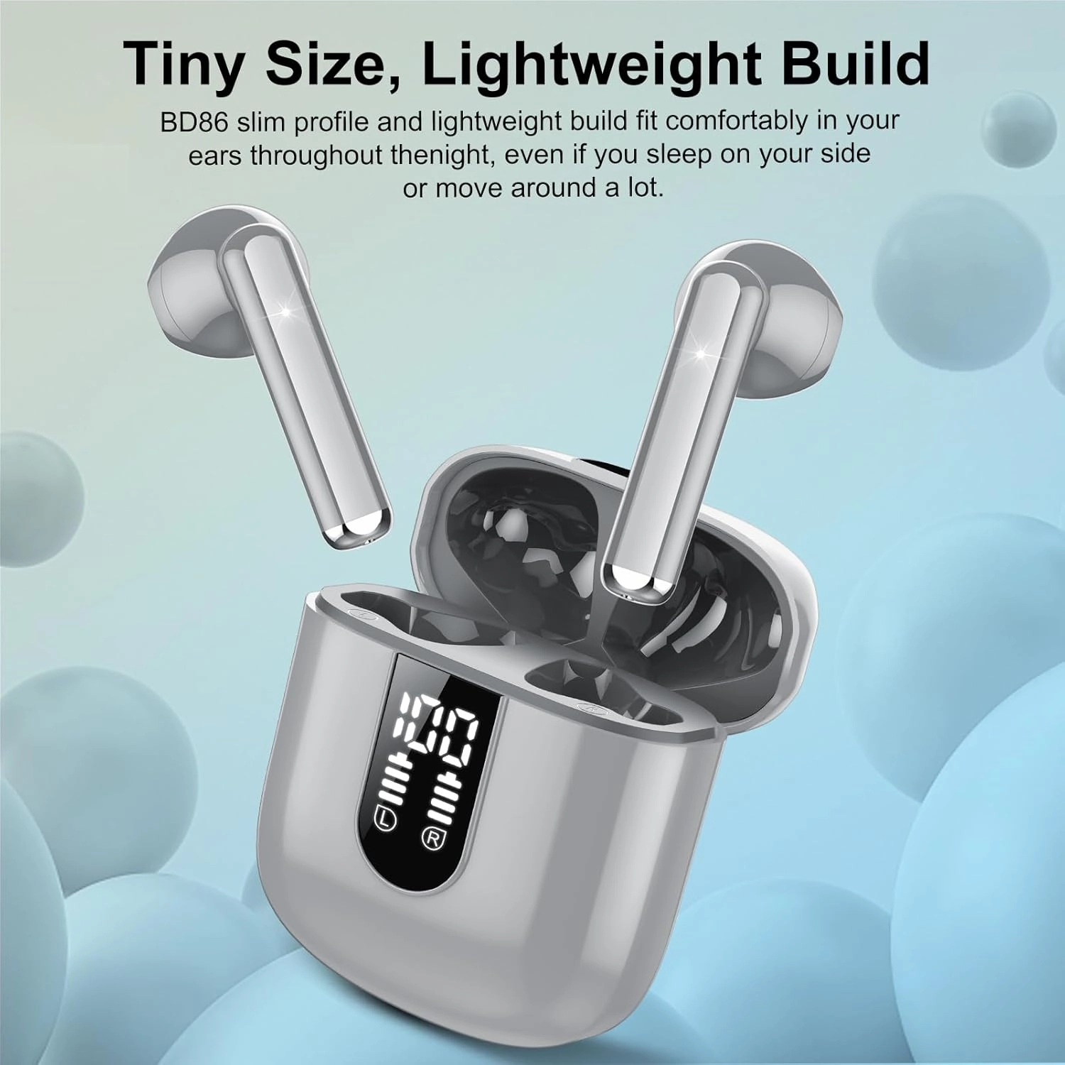 Wireless Earbuds 2024 Bluetooth 5.3 Headphones with HD Mic HiFi Stereo Sound, Wireless Earphones with Dual LED Display Touch Control, IPX7 Waterproof 30H Playtime Mini Ear Buds for iOS Android, Grey