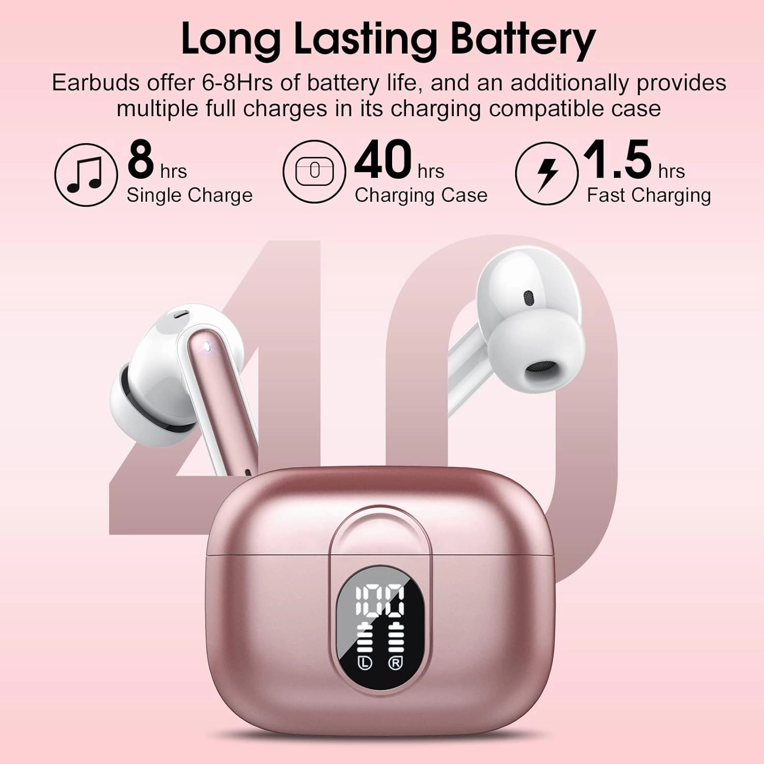 Wireless Earbuds, 2024 Bluetooth Headphones 5.3 HiFi Stereo Earphones, 40H Playtime in-Ear Earbud, Bluetooth Earbud with Dual Mic Call, IP7 Waterproof Earphones Sport Headset for iOS