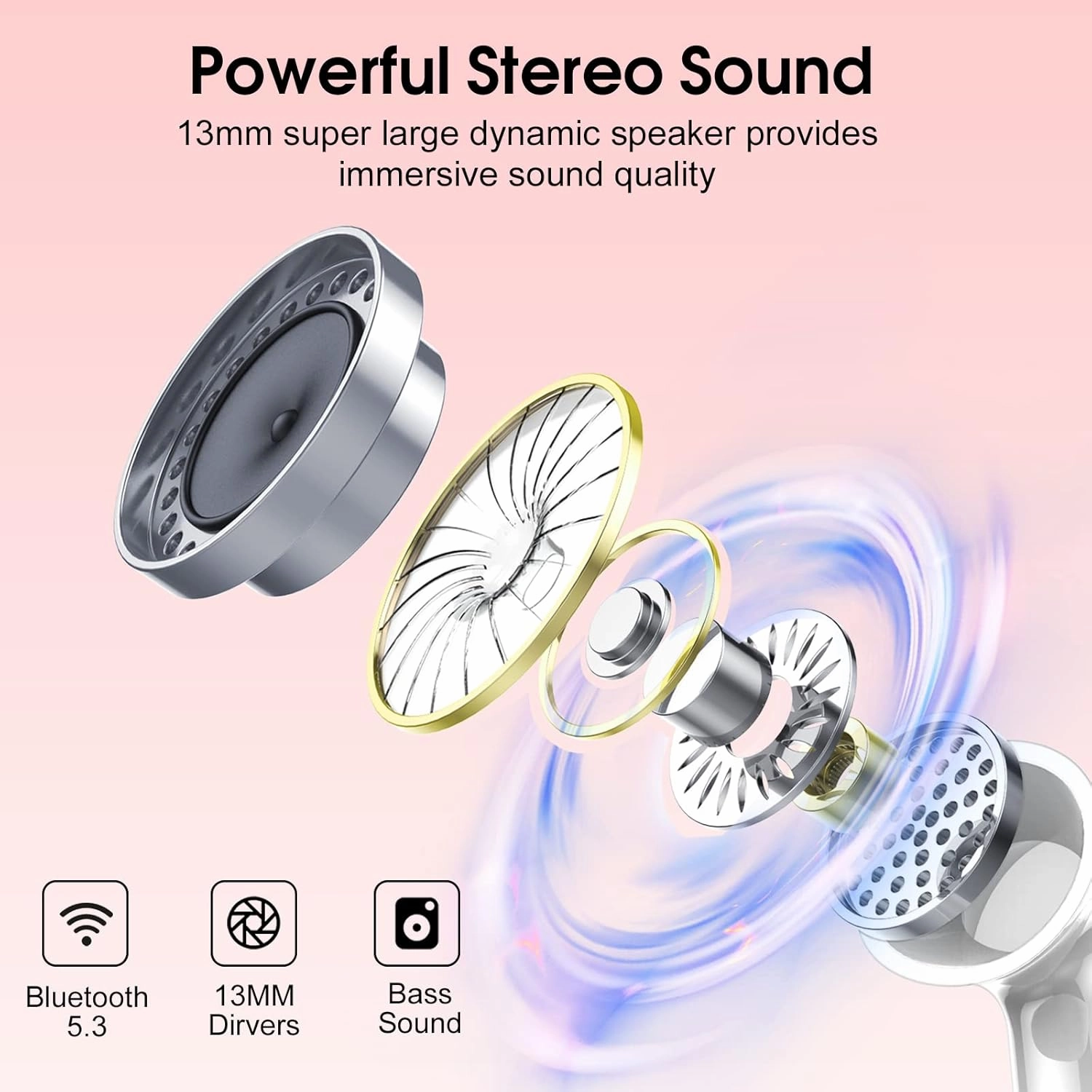 Wireless Earbuds, 2024 Bluetooth Headphones 5.3 HiFi Stereo Earphones, 40H Playtime in-Ear Earbud, Bluetooth Earbud with Dual Mic Call, IP7 Waterproof Earphones Sport Headset for iOS
