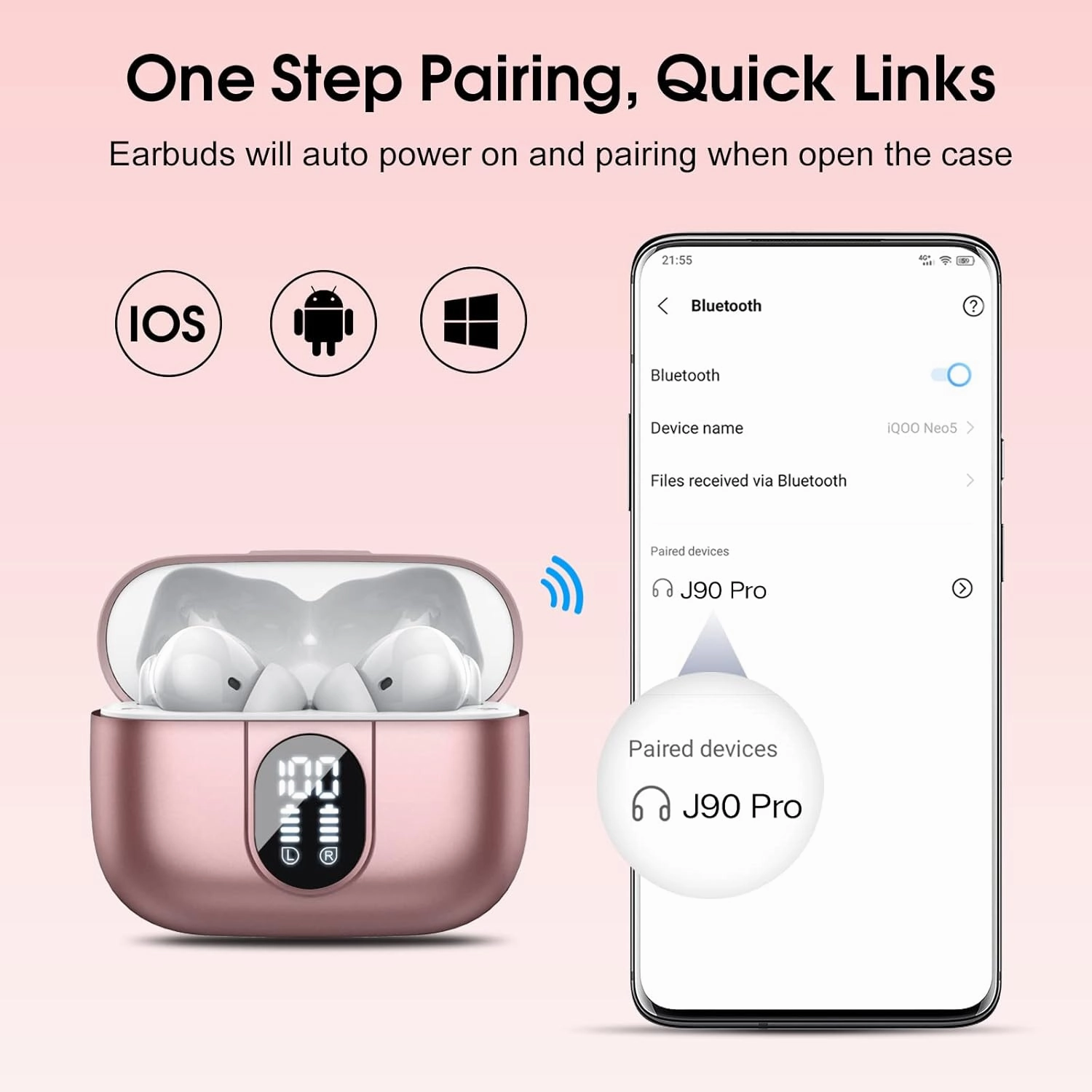 Wireless Earbuds, 2024 Bluetooth Headphones 5.3 HiFi Stereo Earphones, 40H Playtime in-Ear Earbud, Bluetooth Earbud with Dual Mic Call, IP7 Waterproof Earphones Sport Headset for iOS