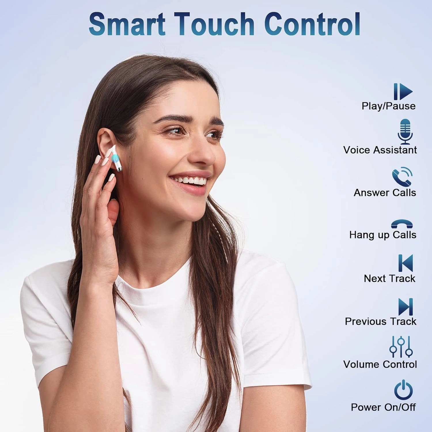 Wireless Earbuds, 2024 Bluetooth Headphones V5.3 Ear Buds Built-in ENC Noise Cancelling Mics, 40H Stereo Bass Bluetooth Earbuds with Dual LED Display, IP7 Waterproof Earphones for Android iOS, White