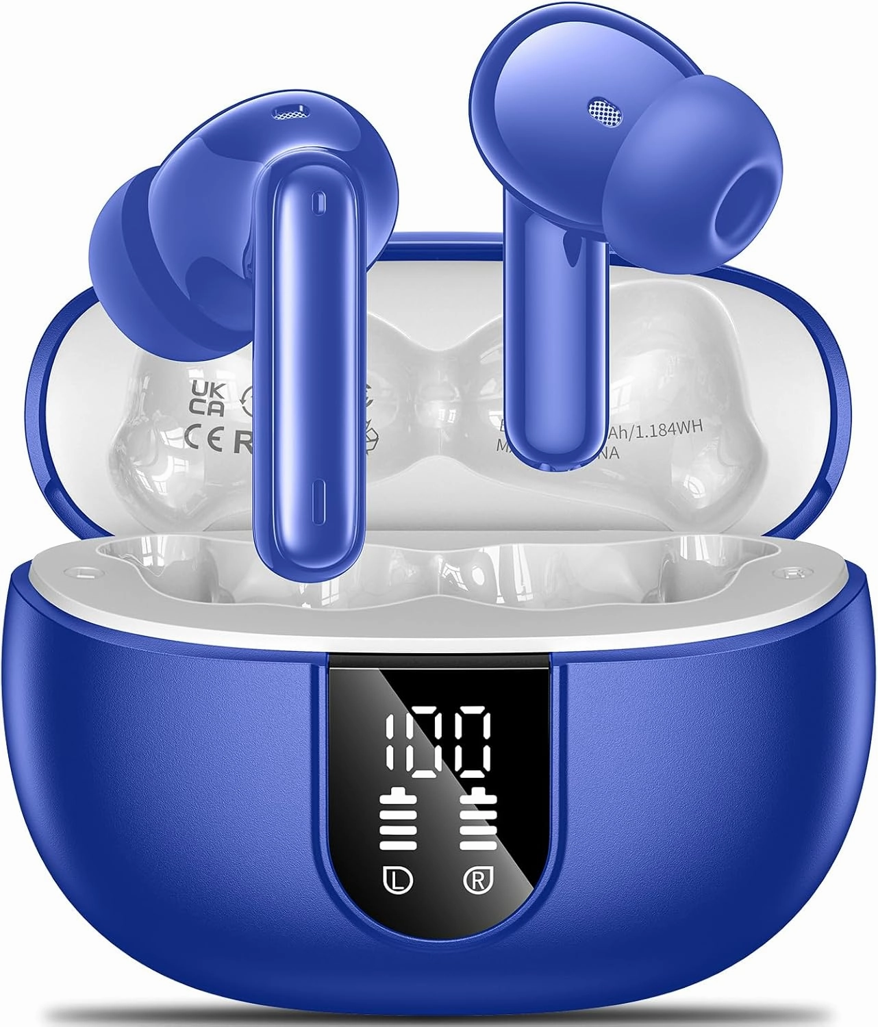 Wireless Earbuds, 2024 Wireless Headphones HiFi Stereo Earphones with 4 ENC Noise Canceling Mic, 42Hs Playtime In Ear Earbud, Bluetooth 5.3 Sport Earphones with LED Power Display for Android iOS Blue wireless earbuds,Bluetooth earphones,true wireless stere