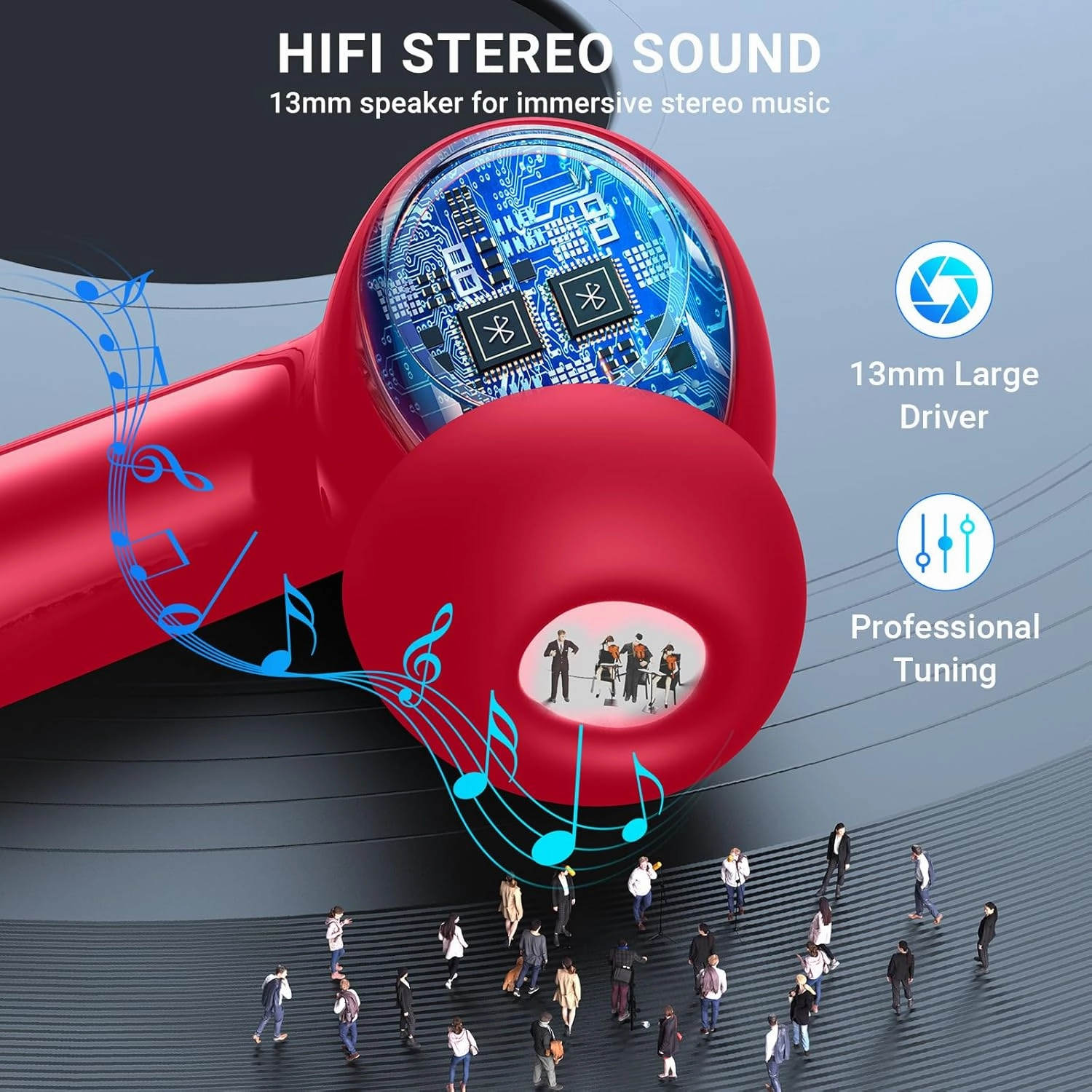 Wireless Earbuds, 2024 Wireless Headphones HiFi Stereo Earphones with 4 ENC Noise Canceling Mic, 42Hs Playtime In Ear Earbud, Bluetooth 5.3 Sport Earphones with LED Power Display for Android iOS Red