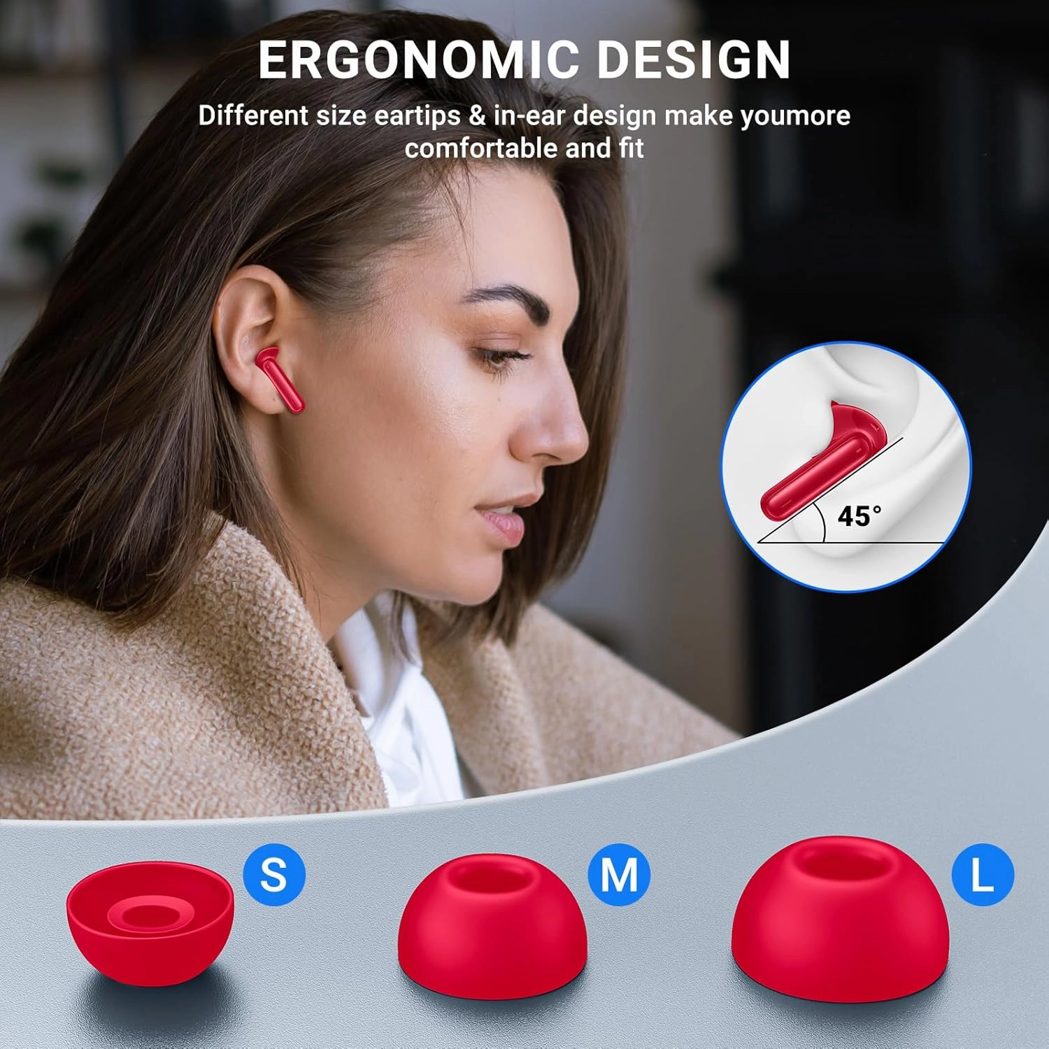 Wireless Earbuds, 2024 Wireless Headphones HiFi Stereo Earphones with 4 ENC Noise Canceling Mic, 42Hs Playtime In Ear Earbud, Bluetooth 5.3 Sport Earphones with LED Power Display for Android iOS Red