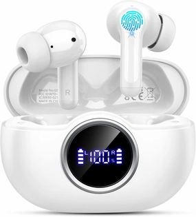 Wireless Earbuds, 2025 Bluetooth 5.4 Headphones Deep Bass Stereo Ear Buds, 4 ENC Noise Cancelling Mic 36Hrs USB-C in-Ear Earphones IP7 Waterproof Sport Workout for Laptop Pad Android iOS Phone, White TWS earbuds,compact wireless buds,Bluetooth ear tips,