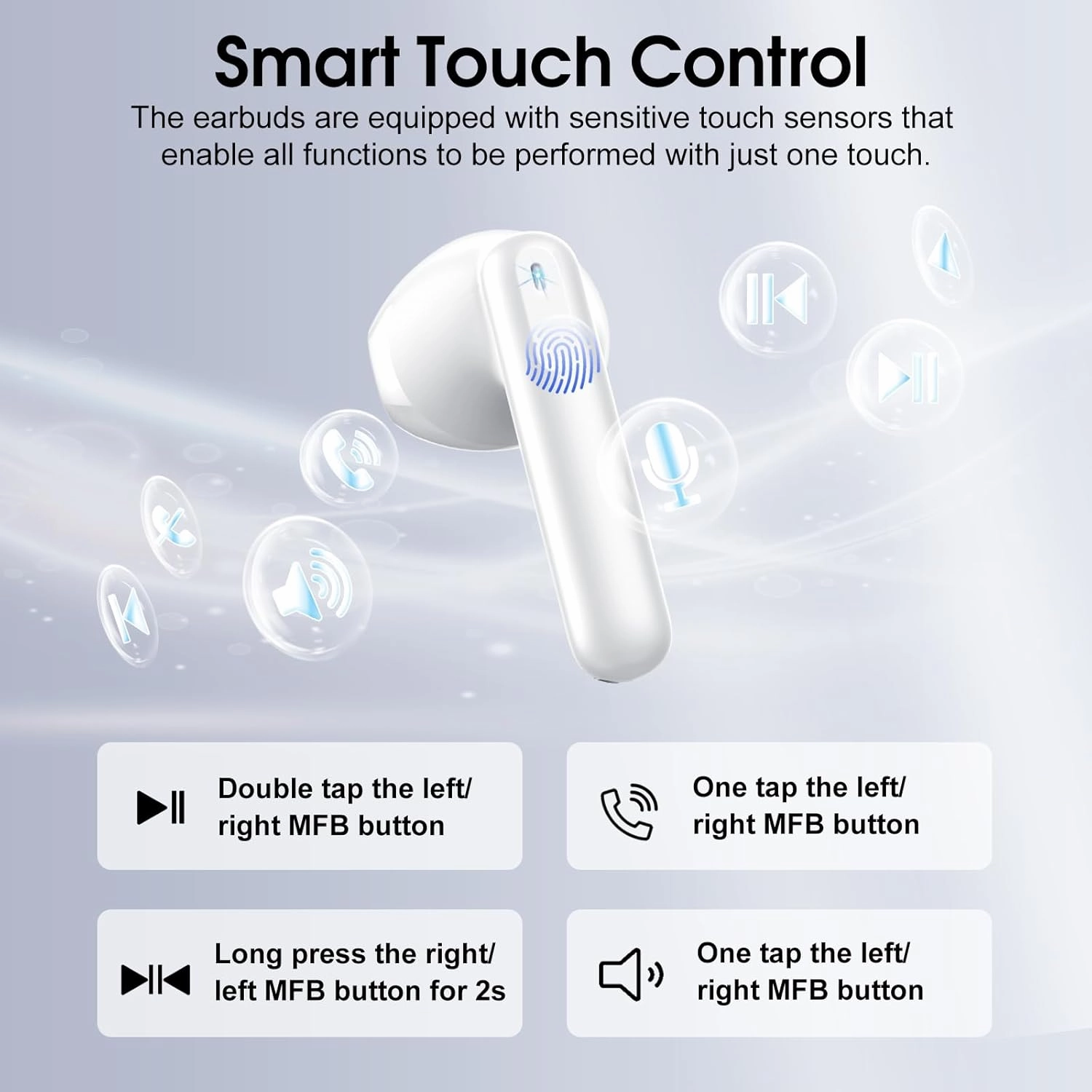 Wireless Earbuds, 2025 Bluetooth 5.4 Headphones in Ear Buds 3D Bass Stereo, 40H Ultralight Bluetooth Earbuds with 4 ENC Noise Cancelling Mic, USB-C, IP7 Waterproof Earphones for Android iOS Pad, White