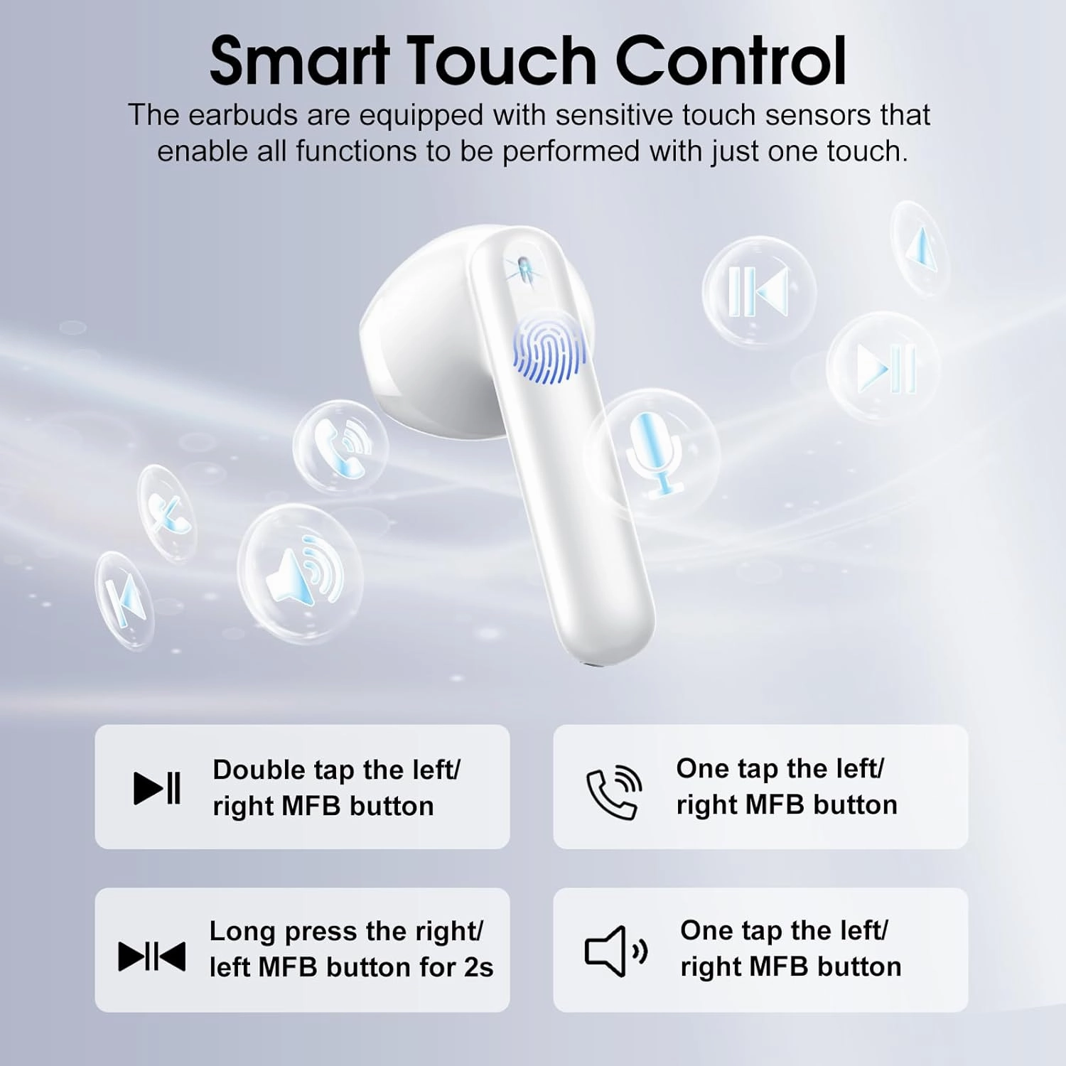 Wireless Earbuds, 2025 Bluetooth 5.4 Headphones in Ear Buds 3D Bass Stereo, 40H Ultralight Bluetooth Earbuds with 4 ENC Noise Cancelling Mic, USB-C, IP7 Waterproof Earphones for Android iOS Pad, White