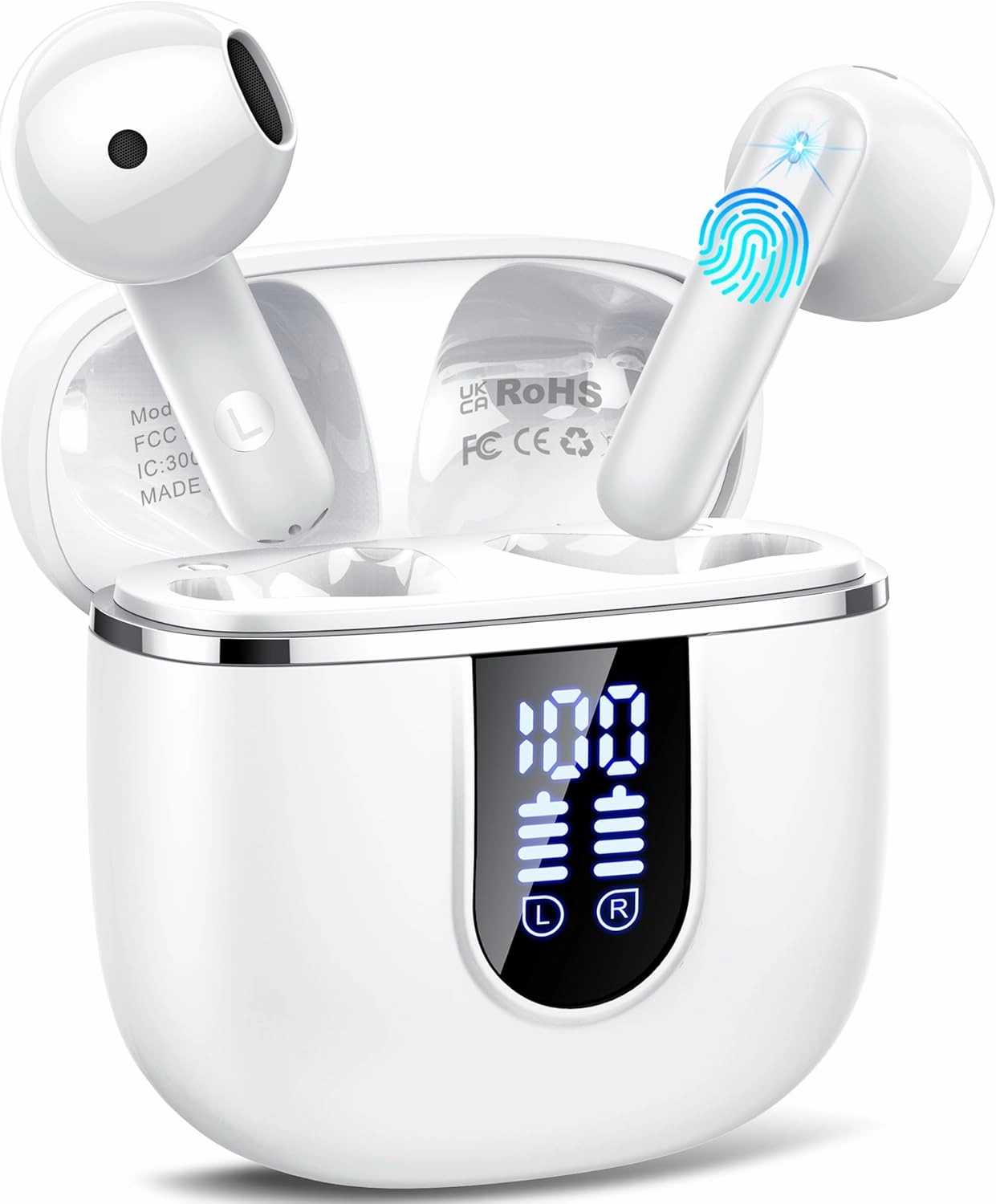Wireless Earbuds, 2025 Bluetooth 5.4 Headphones in Ear Buds 3D Bass Stereo, 40H Ultralight Bluetooth Earbuds with 4 ENC Noise Cancelling Mic, USB-C, IP7 Waterproof Earphones for Android iOS Pad, White wireless earbuds,Bluetooth earphones,true wireless ster