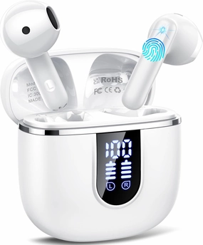 Wireless Earbuds, 2025 Bluetooth 5.4 Headphones in Ear Buds 3D Bass Stereo, 40H Ultralight Bluetooth Earbuds with 4 ENC Noise Cancelling Mic, USB-C, IP7 Waterproof Earphones for Android iOS Pad, White wireless earbuds,Bluetooth earphones,true wireless ster