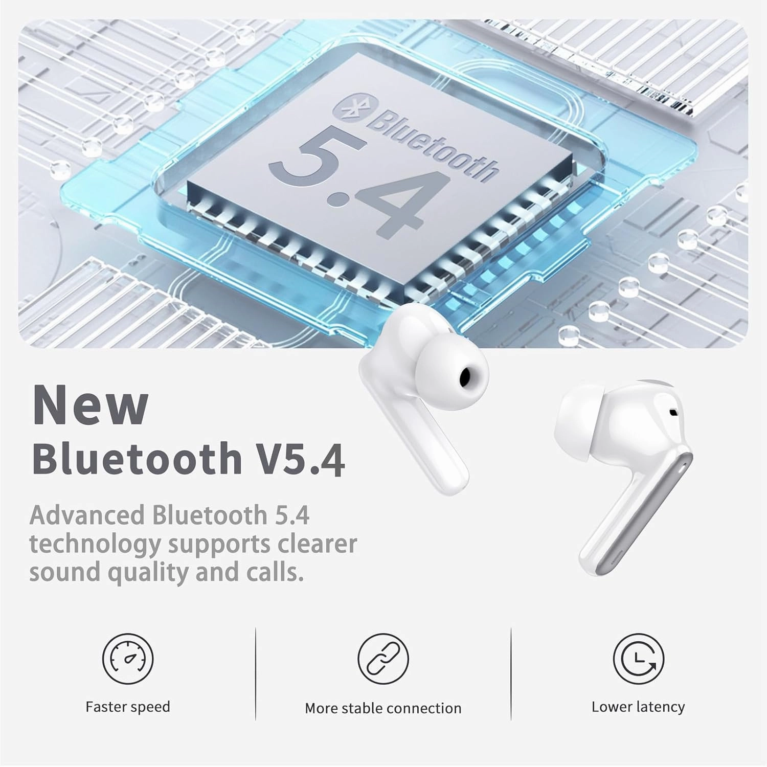 Wireless Earbuds, 2025 Bluetooth 5.4 Headphones in Ear with 4 ENC Noise Cancelling Mic, New Wireless Earphones HiFi Stereo Deep Bass 40H Playtime, LED, in-Ear Bluetooth Ear Buds IP7, Dark Gery