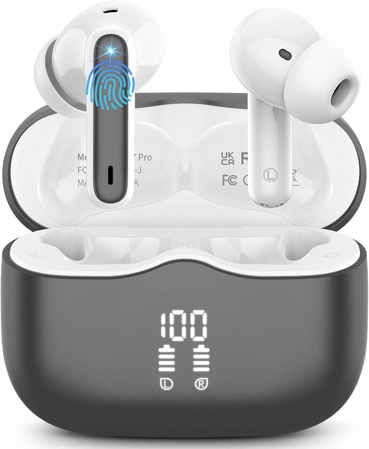 Wireless Earbuds, 2025 Bluetooth 5.4 Headphones in Ear with 4 ENC Noise Cancelling Mic, New Wireless Earphones HiFi Stereo Deep Bass 40H Playtime, LED, in-Ear Bluetooth Ear Buds IP7, Dark Gery wireless earbuds,Bluetooth earphones,true wireless stereo,