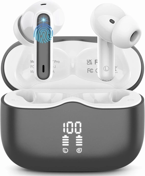 Wireless Earbuds, 2025 Bluetooth 5.4 Headphones in Ear with 4 ENC Noise Cancelling Mic, New Wireless Earphones HiFi Stereo Deep Bass 40H Playtime, LED, in-Ear Bluetooth Ear Buds IP7, Dark Gery wireless earbuds,Bluetooth earphones,true wireless stereo,