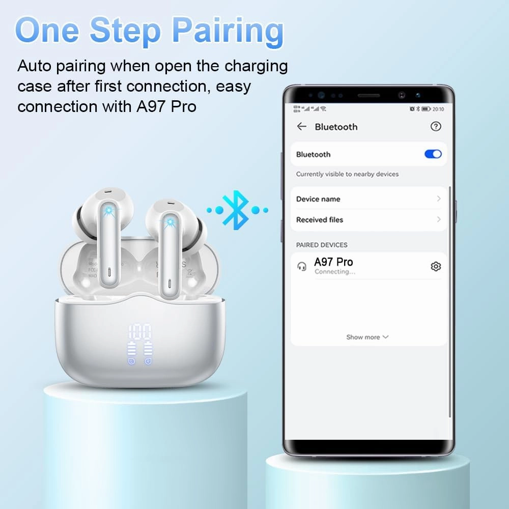 Wireless Earbuds, 2025 Bluetooth 5.4 Headphones in Ear with 4 ENC Noise Cancelling Mic, New Wireless Earphones HiFi Stereo Deep Bass 40H Playtime, LED, In-Ear Bluetooth Ear Buds IP7 Waterproof, Silver