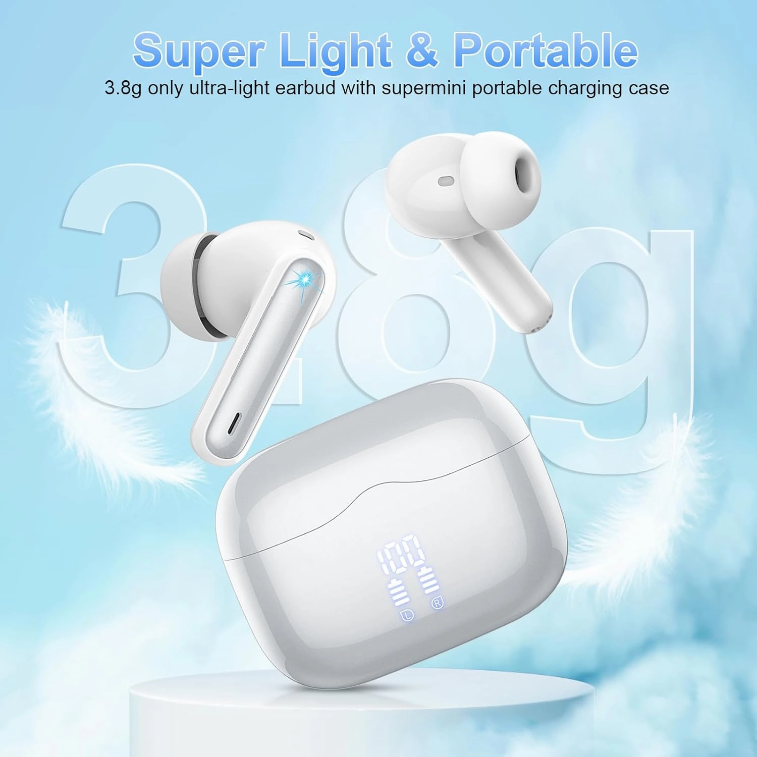 Wireless Earbuds, 2025 Bluetooth 5.4 Headphones in Ear with 4 ENC Noise Cancelling Mic, New Wireless Earphones HiFi Stereo Deep Bass 40H Playtime, LED, In-Ear Bluetooth Ear Buds IP7 Waterproof, Silver