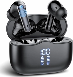 Wireless Earbuds, 2025 Bluetooth 5.4 Headphones in Ear with Stereo Deep Bass, 40H Bluetooth Ear Buds with 4 ENC Noise Cancelling Mics, IP7 Waterproof Earphones Hands-Free Calls Dual LED Display USB-C TWS earbuds,compact wireless buds,Bluetooth ear tips,